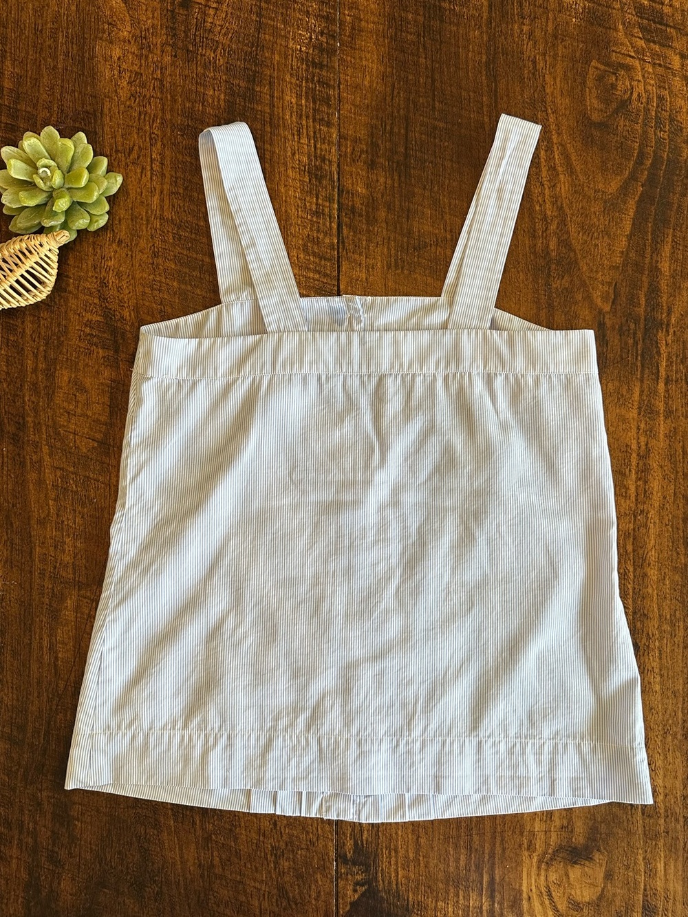 J. Crew | Blue & White Striped Pintuck Button Front Tank Top Square Neck, Size 2 - Picture 2 of 6